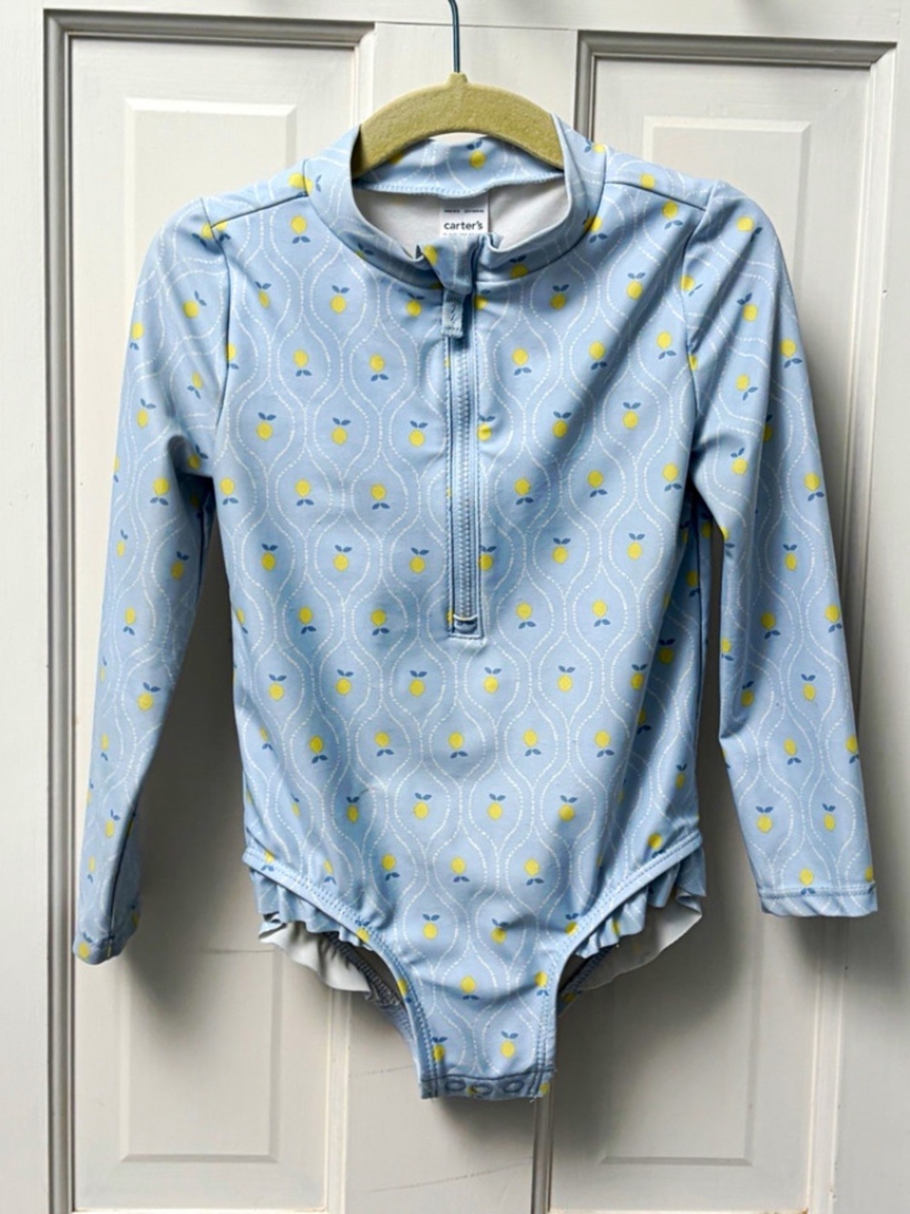 Carter's Girls 3T Long Sleeve Front Zip One Piece Swimsuit Fruit Blue Yellow